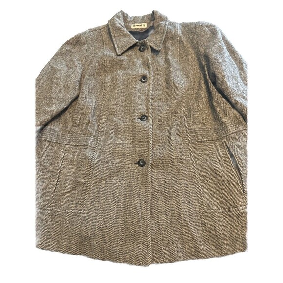 VTG Herman Kay Women's Gray Tweed  Wool Blend Button Front Pea Coat Sz 22P - Picture 2 of 13